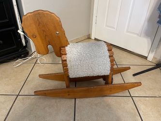 Wooden Rocking Horse with Sheepskin Seat