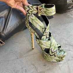 Stylish Green Patterned Women's Heels