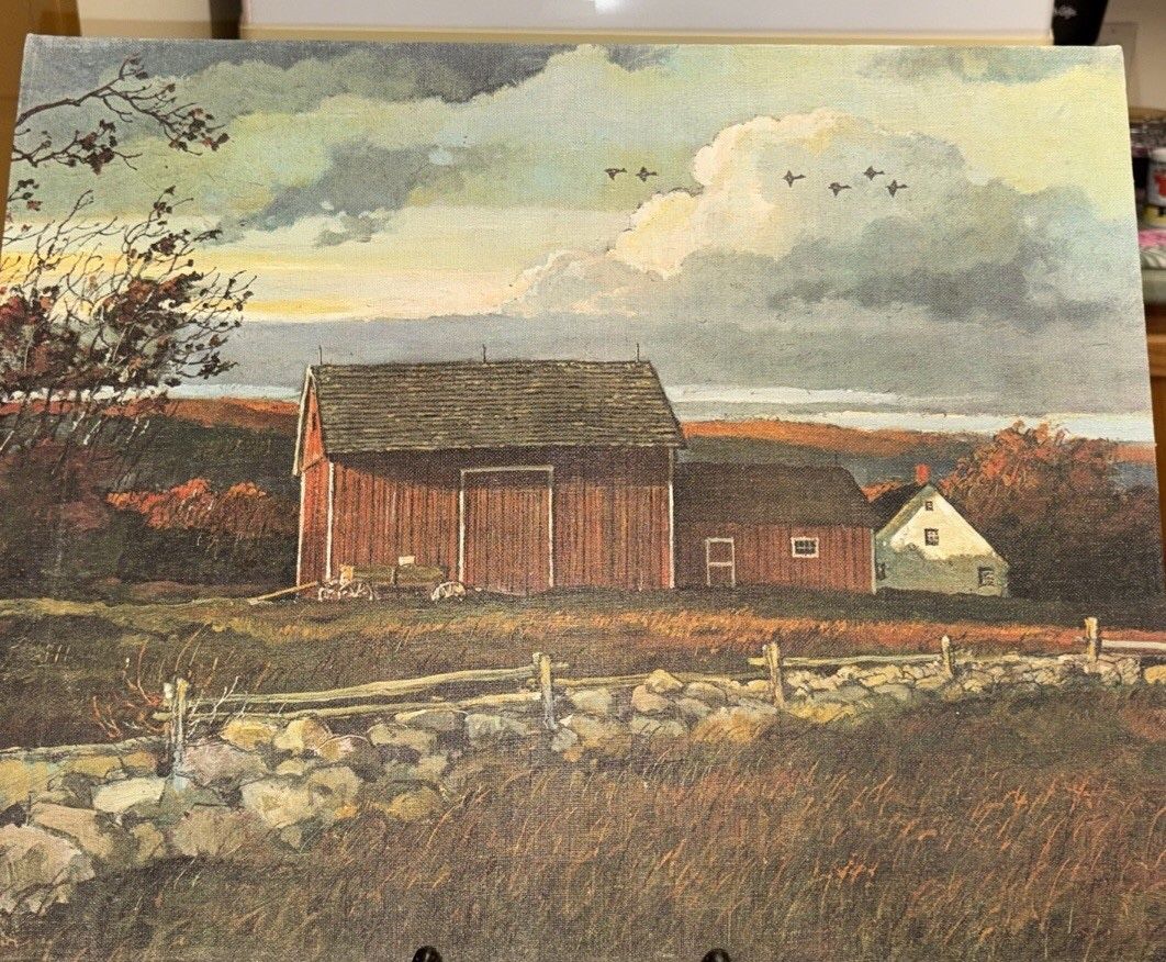 1978 USA Oil Canvas Country Farm Landscape Mounted On Wood Frame 16x20-Signed