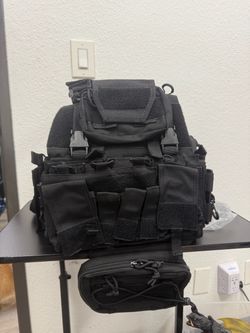 Black Tactical MOLLE Plate Carrier Vest with Quick Release & Utility Pouches