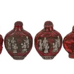 4 Chinese Cinnabar Snuff Bottles 