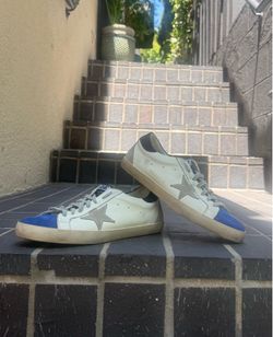 Golden Goose Men’s Leather Super-Star Sneakers (White/Blue/Red/Gray, M-11US/44EU)