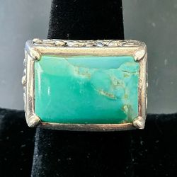 Barse 925 Thai Sterling Silver Turquoise Scroll Statement Rectangle Ring Size 7