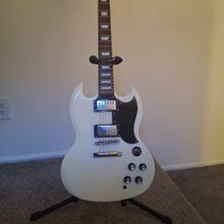 Epiphone SG G-400 electric guitar in white. 