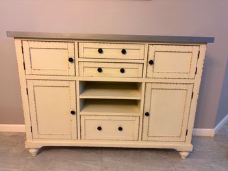 distressed cream farmhouse buffet/sideboard with drawers and cabinets