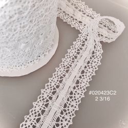 3 1/2 Yds of 2 3/16” Cotton Cluny Lace With Satin Ribbon #020423C2