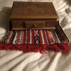 UKRAINIAN SMALL HANDMADE WOODEN CHEST WITH UKRAINIAN CLOTH!!!