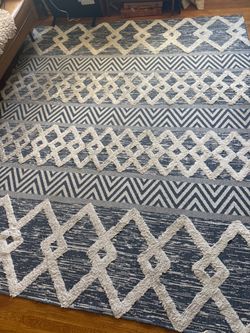 Blue and White Geometric Area Rug