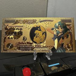 24k Gold Plated Sailor Neptune Sailor Moon Banknote