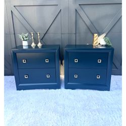Navy MCM Refinished Nightstands / Side Tables