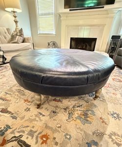 Large 50” Custom Leather Ottoman - Solid Wood Base - Genuine Leather