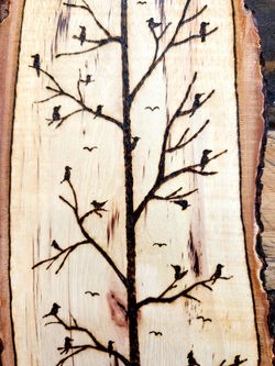 Bird Tree Wood Burning! 31"x6" Thumbnail
