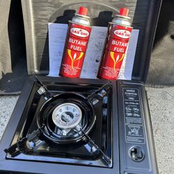 New Portable Stove w/ 2 Butane Gas Cartridges