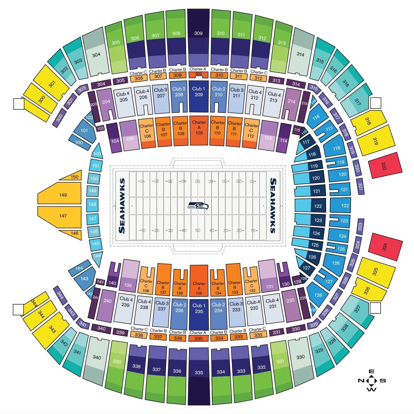 Denver Broncos at Seattle Seahawks - Section 311, Row FF - 25 yard line, right on the aisle!