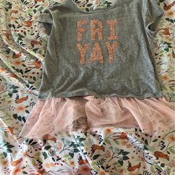 Cute Light Gray Top With Pink Specs Within The Top And Pink Sequins That Say “FRIYSY” With A Pink Lace Towards The Bottom