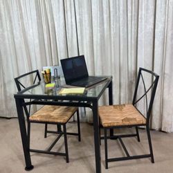 Glass & Iron Compact Dining Table & 2 Chairs IDEAL FOR STUDIO!