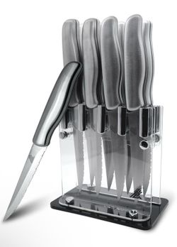 Steak Knife Set with Sandwich Handle, Steak Knives ヘ Set of 8 and Acrylic Holder, Stainless Steel Steak Knife Set, Serrated Steak Knife Dishwasher Saf
