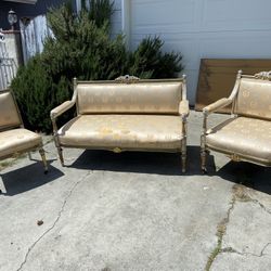 19th Century French Louis XV Style Gold Giltwood 3-Piece Parlor Salon Suite