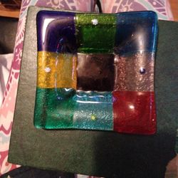 Vintage Fused Stained Glass Ashtray