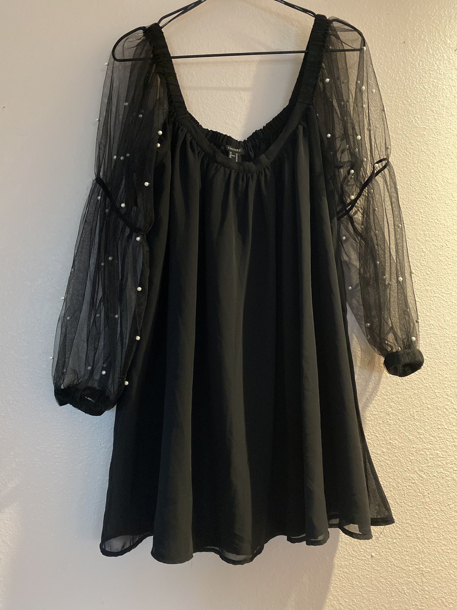 Black Dress With Pearls, Long Sleeves 