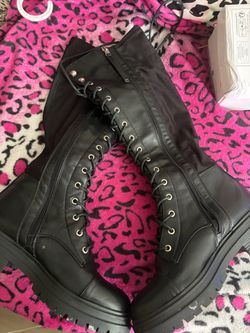 Circus Black Knee-High Combat Boots