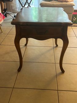 French Provincial Wood End Table with Drawer