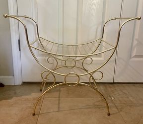 Vintage Gold Brass Metal Vanity Chair Bench Stool Makeup Bath MCM Hollywood Regency