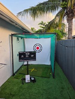 Complete Golf Simulator Setup — Rapsodo MLM2 Pro + 32" 4K Monitor + Hitting Cage Net + Mats — Ready to Play Today