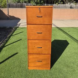 Mid-Century Modern 4-Drawer Wooden Filing Cabinet with Lock