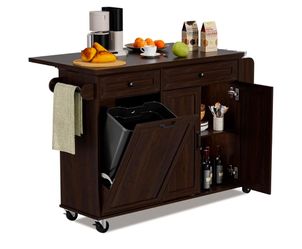New Kitchen Island with Trash Can Storage & Drop Leaf, Coffee
Rolling Kitchen Cart with Drawers, 3-Tier Spice Rack and Towel Rack, Island Table on Whe