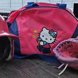 Baseball Package- Girls, Hello Kitty Baseball Bat Bag + Glove, Ball & Helmet