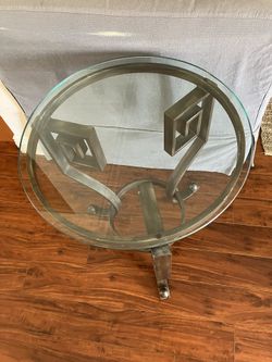 Side, metal table, with round glass top