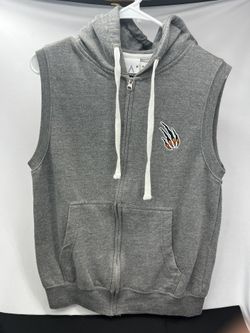Grey Zip Up Hooded Sleeveless Sweatshirt.