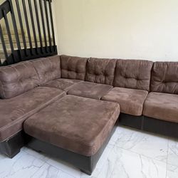 Micro Suede Washable Brown Sectional  And Ottoman