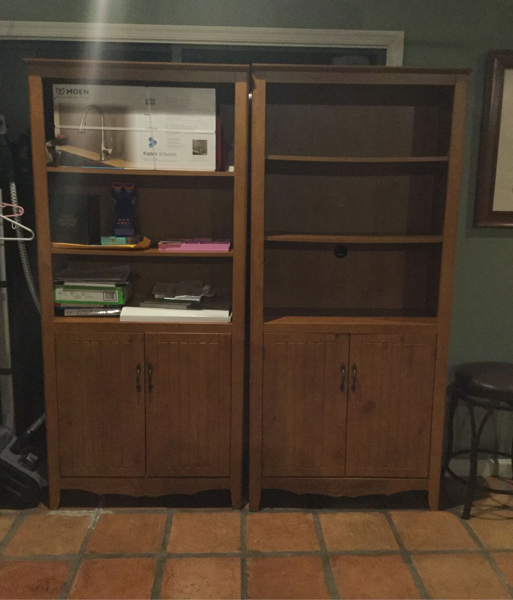 Wooden bookshelves