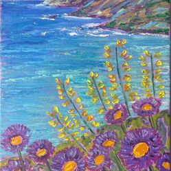 Original Oil Painting Purple Beach Flowers Big Sur