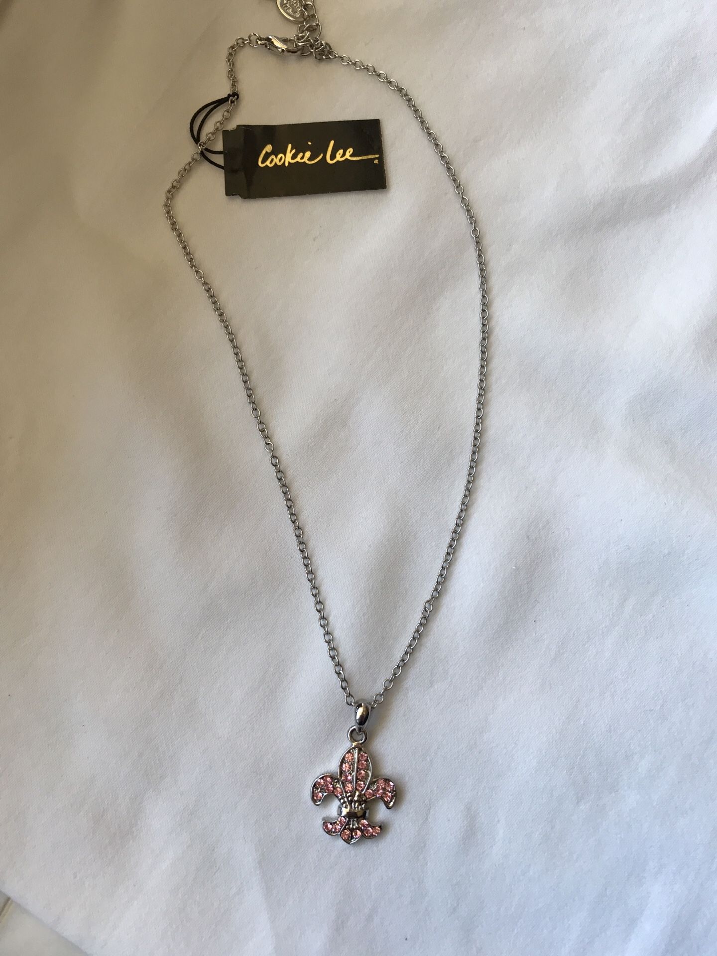 Pink Fleur-de-Lis Genuine crystal Necklace