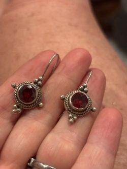 red garnet sterling dangle earrings