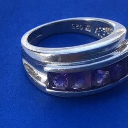 6.2 Grams .925 Sterling Silver Beautiful Channel Set Natural Brazilian Amethyst Ring  Sz 5