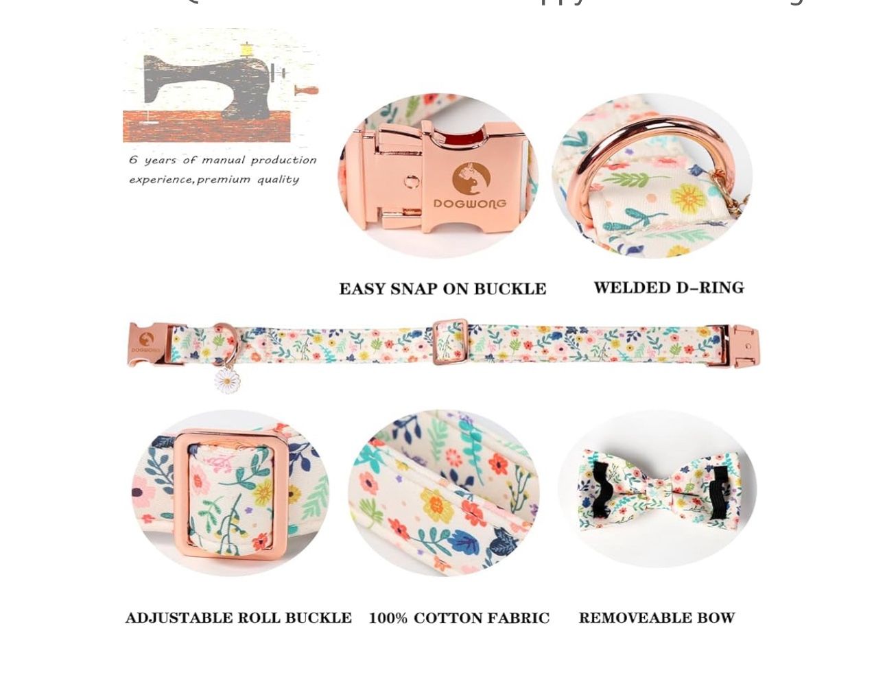 Flower Dog Collar with Bowtie - Cute Girl Bowtie Dog Collars, Adjustable Female Flower Pet Collars Design Dog Collar with Quick Release Buckle for Pup