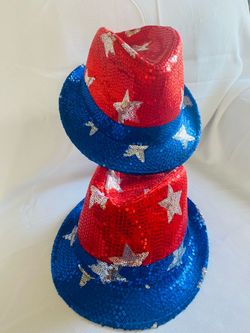 2 Pack 4th of July Patriotic Red, Silver & Blue USA Fedora Hat One Size