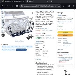 HITCH MOUNT BIKE RACK FOR 2 BIKES – FOLDING PLATFORM RACK (FITS 2” RECEIVER)**