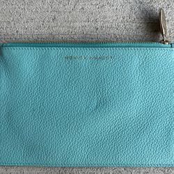 Monica Vinader Leather Zip Pouch – Turquoise – 20 cm – Gold Hardware
