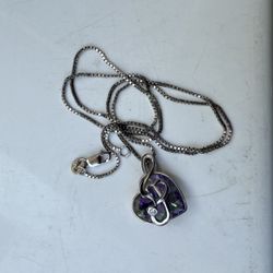 Sterling Silver Heart Pendant Necklace – Italy 925 – Amethyst & CZ – Infinity Love Design