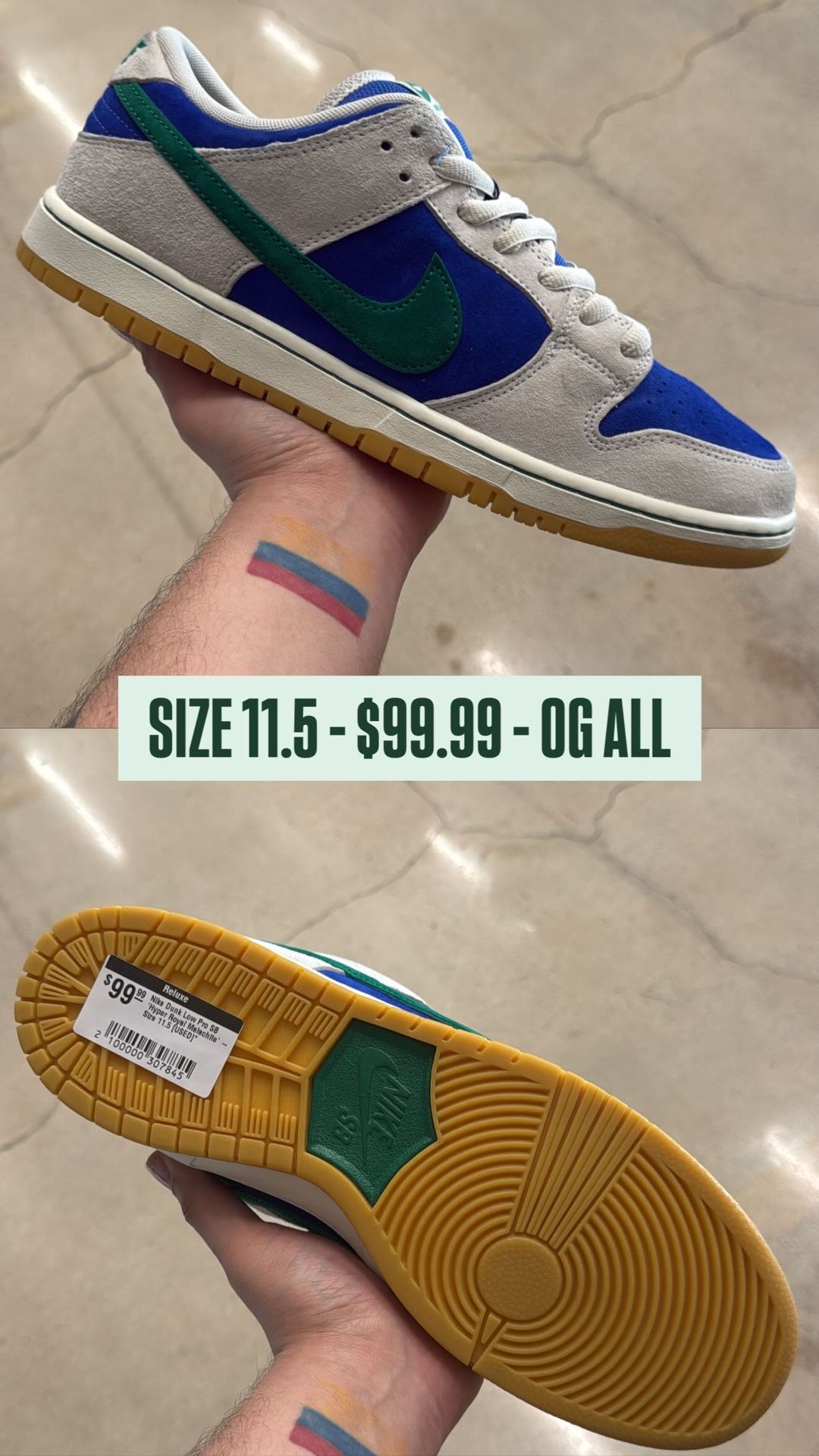 HYPER ROYAL MALACHITE NIKE SB DUNK LOW SIZE 11.5