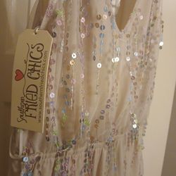 Southern Fried Chics Fringed Sequin Dress * NEW WITH TAG - Medium  