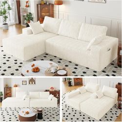 108” Boneless Cloud Couches for Living Room 4-Seat Modular Sectional L Shapes Couch with Chaise Lounge, Comfy Flannel Fabric Sofa, Including Pillow an