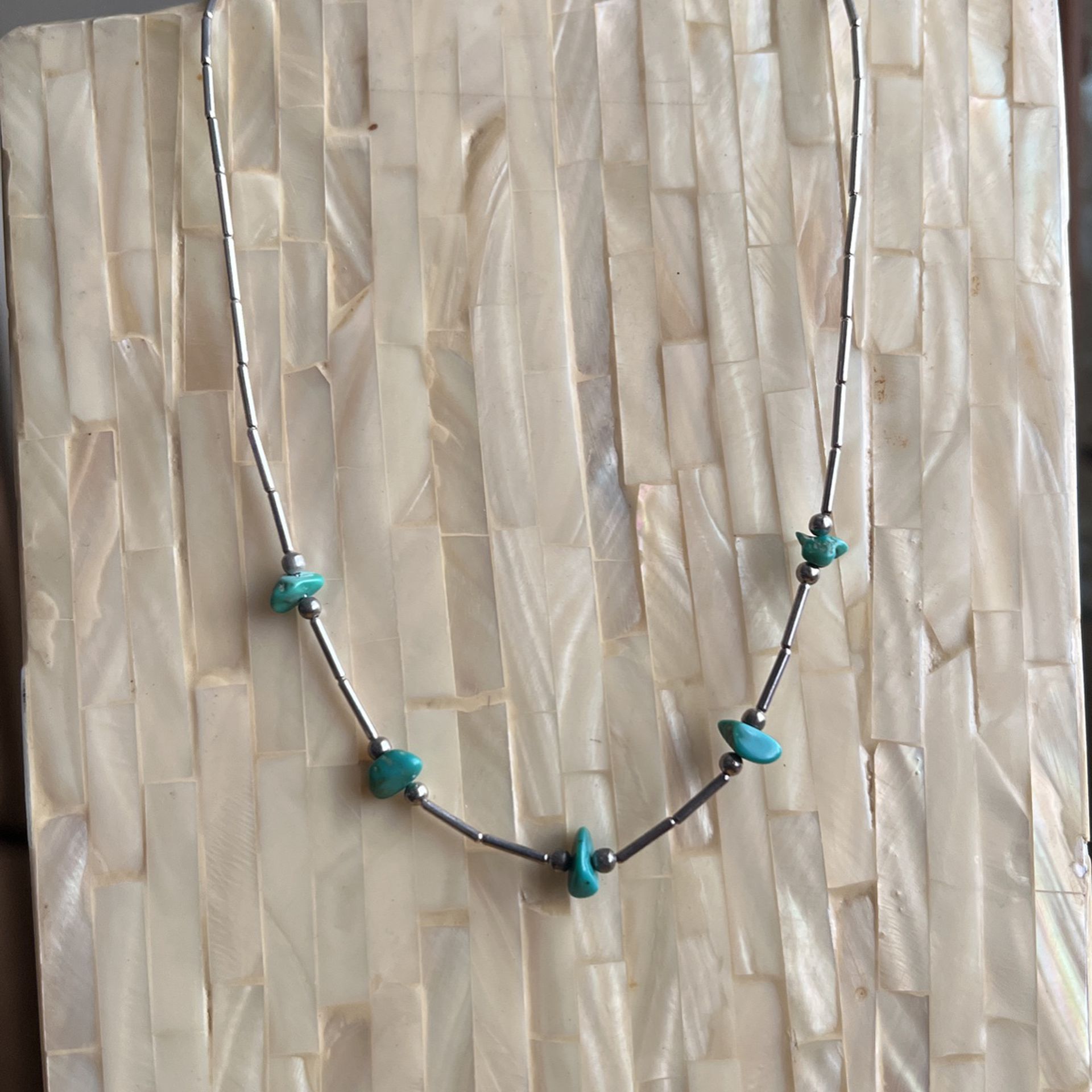 Liquid Silver Necklace With Turquoise Stones