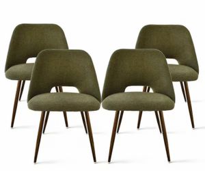 Upholstered Modern Cutout Back Green Dining Chair with Walnut Leg (Set of 4)