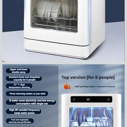 Dishwasher Tabletop Dishwasher Portable Small Fully Automatic Cleaning 4 Cleaning Modes
